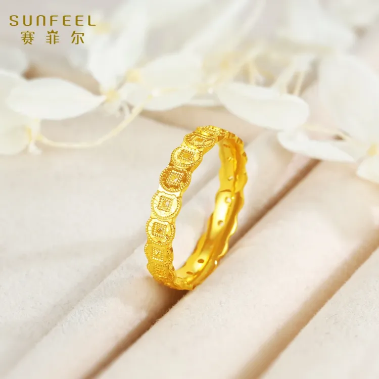 SUNFEEL/赛菲尔【主播自留款】②足金999碎冰钱满圈黄金戒指礼物