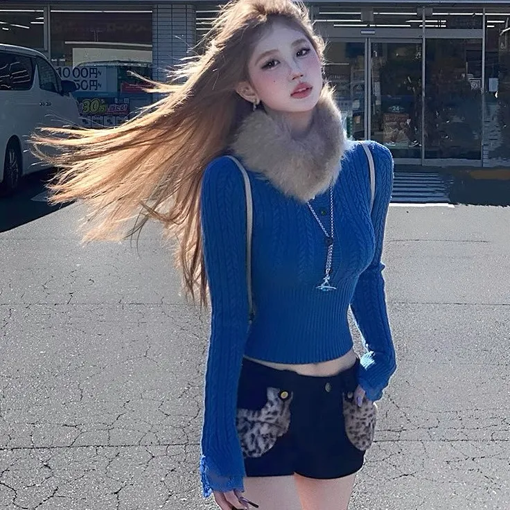 复古港风麻花纹修身收腰短款毛衣女秋冬季高级感气质内搭针织衫