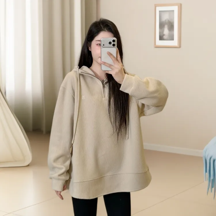 宿慕SUMU韩版百搭宽松连帽卫衣女12-14新品2025时尚休闲上衣1656