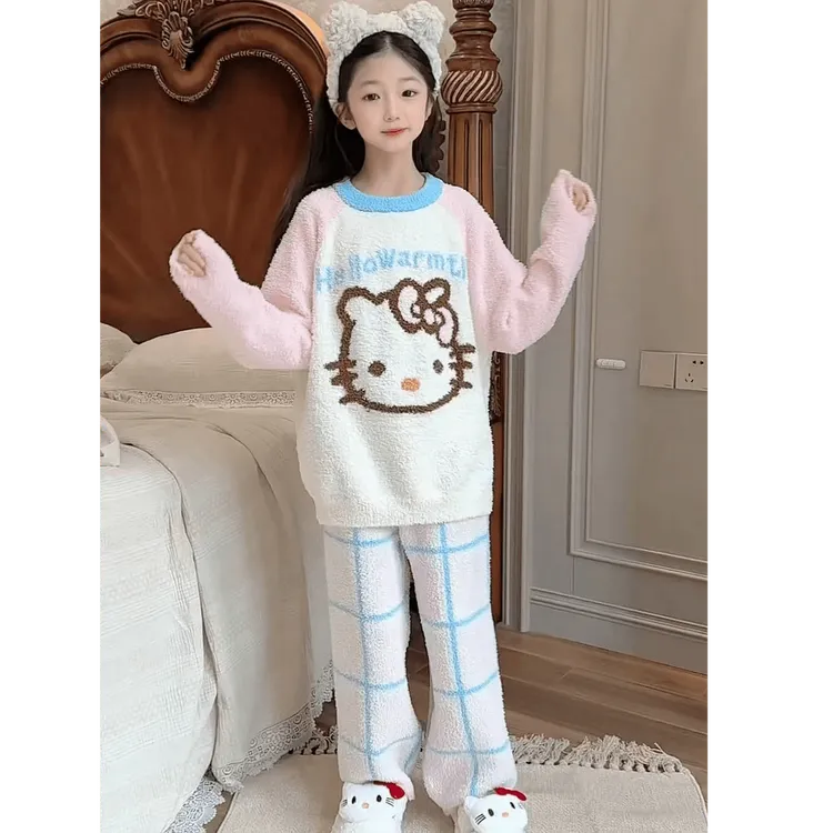 女童2025新款半边绒家居服套装保暖中大童卡通风加厚休闲时尚睡衣