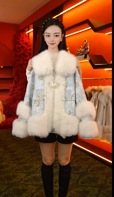 【9312】新款时尚洋气加绒加厚国风秋冬季保暖大毛领外套DL