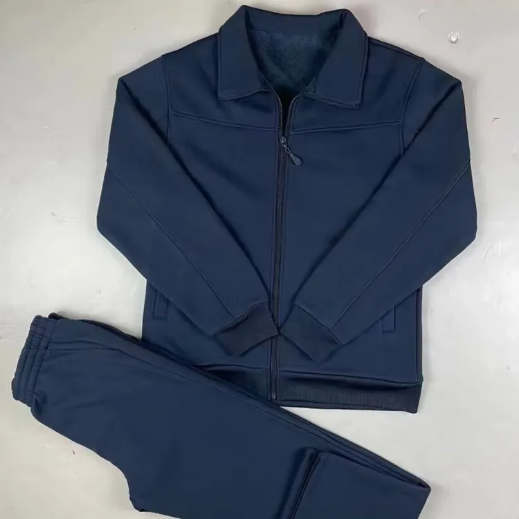 冬季加绒加厚藏青长袖体能训练服加绒保暖防寒长袖体能服套装户外