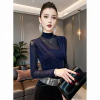 XS#设计感T恤网纱上衣秋新款时尚内搭打底亮丝洋气小衫DY-DF45H