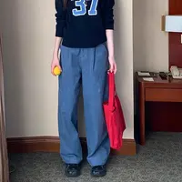 高端货~秋日复古灯芯绒压褶休闲裤春秋女宽松直筒高腰百搭裤子
