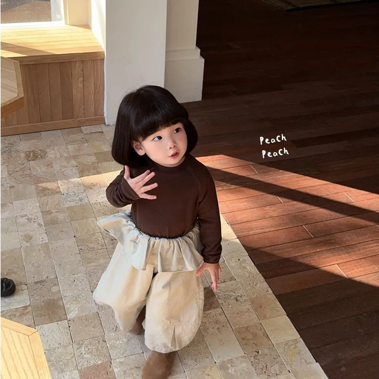 壹妈韩版童装女童秋冬套装洋气儿童咖色t恤打底衫上衣裙裤两件套