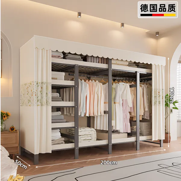 柜人乐钢架简易衣柜加厚加粗家用布艺防尘租房组装收纳柜衣服柜