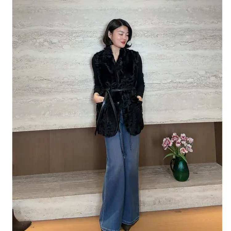 TANTAN 显瘦时尚气质V领收腰毛呢外套3394