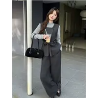 〈纪朵研〉1466高级感长袖马甲阔腿裤三件套女韩系早秋穿搭轻熟套装