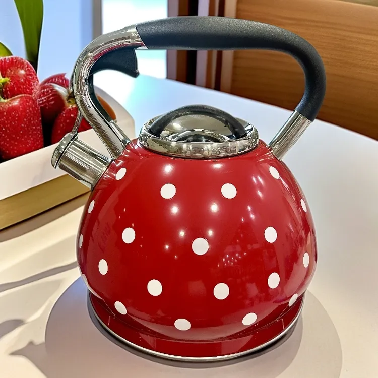 欧式新款红色波点烧水壶大容量电磁炉电陶炉煤气通用