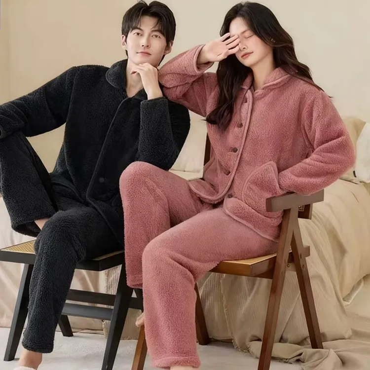【正版清货价】男女情侣装睡衣2025冬季加绒加厚翻领睡衣保暖家居服