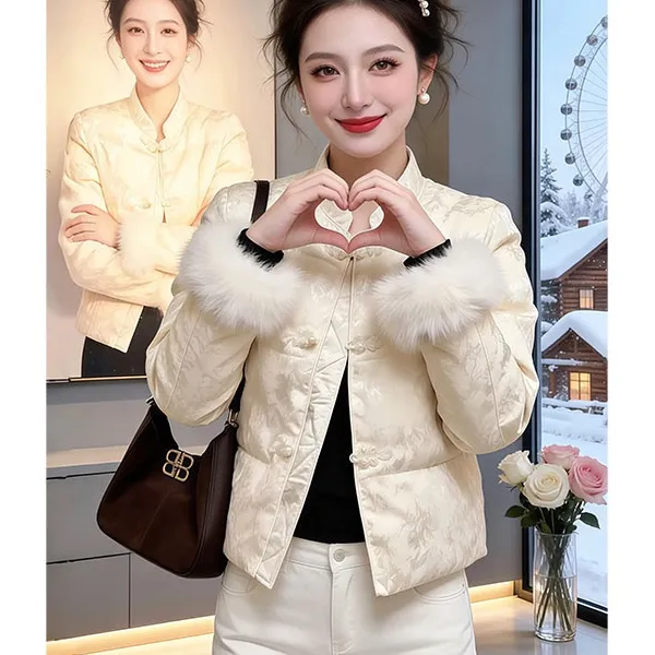 香朵儿【奥本海默】潮流休闲套装女秋冬季毛领棉服外套阔腿裤两件套