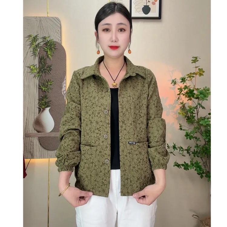 秋季新款妈妈装翻领外套休闲宽松百搭气质显瘦中老年春秋款长袖