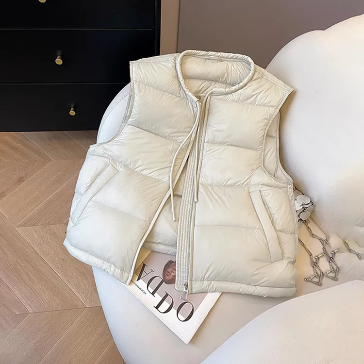 抽绳圆领羽绒棉服马甲女2025新款外穿冬加厚保暖叠穿马夹背心外套