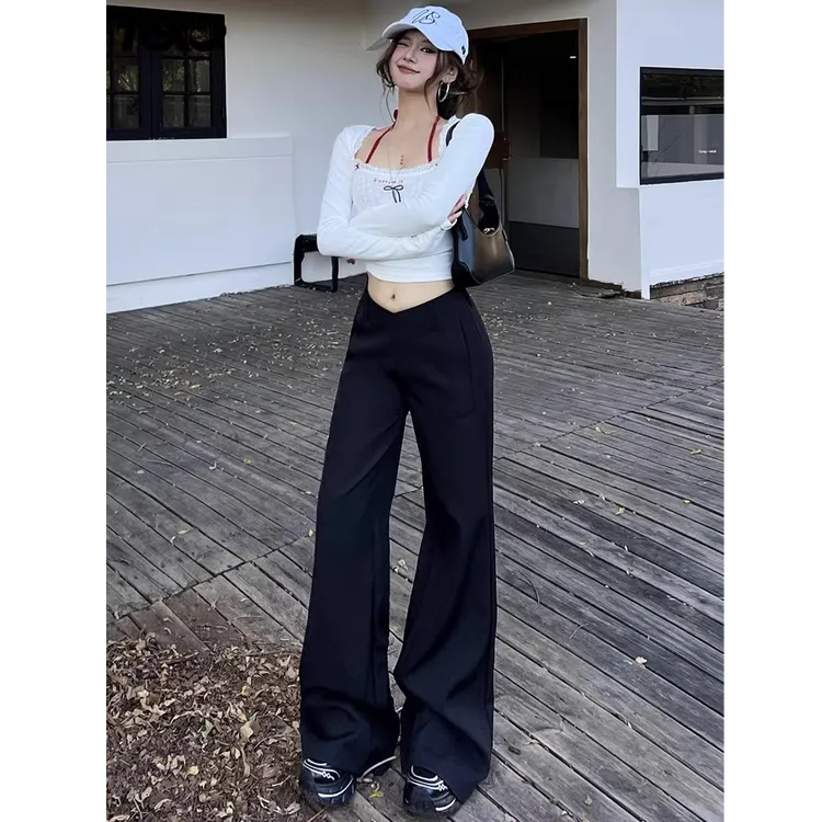 垂感低腰西装阔腿裤女装秋季新款辣妹休闲裤宽松微喇叭裤子拖地裤