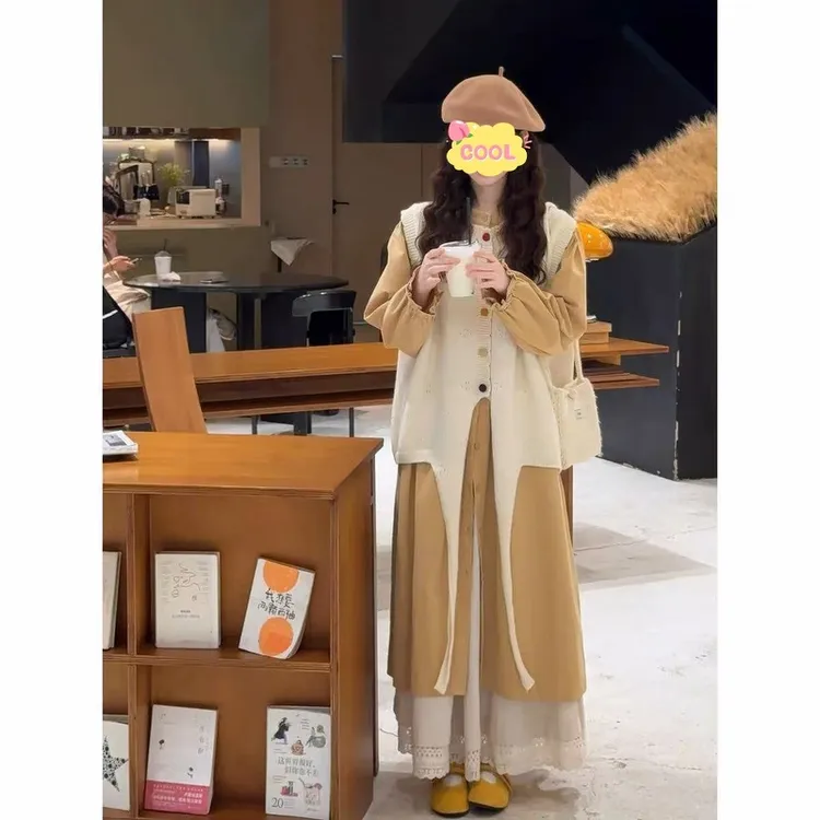 大码时尚不规则无袖针织马甲显瘦半身裙套装8802#