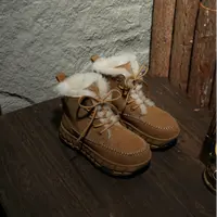 冬季加绒保暖雪地靴女厚底防滑耐磨系带短靴增高W2480272-21