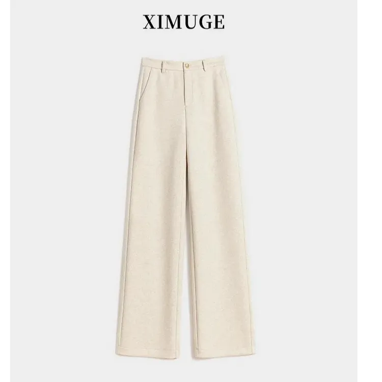 【青花瓷】羊毛阔腿裤女秋冬高腰显瘦宽松弹力加厚休闲直筒加绒裤子