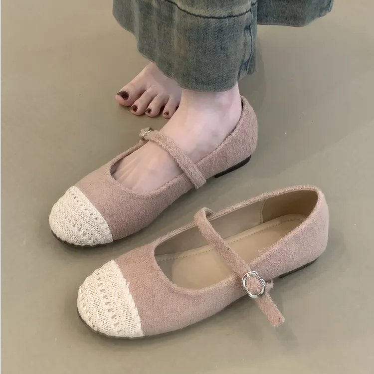 BTS-K5-3年新款小香风拼接女士平底单鞋2025法式软底圆头玛丽珍鞋