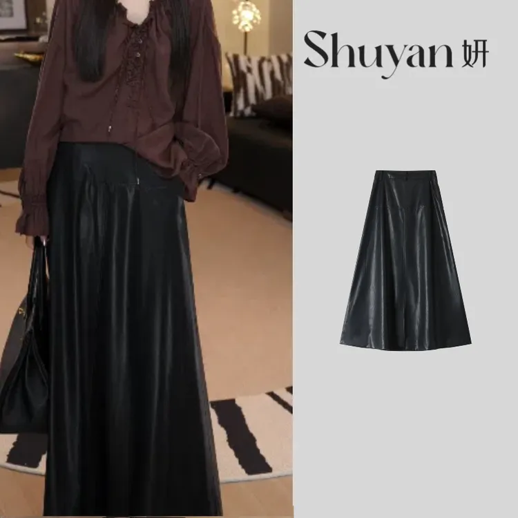 Shuyan妍【生态皮裙】生态PU蛋白皮显瘦气质感半裙665071