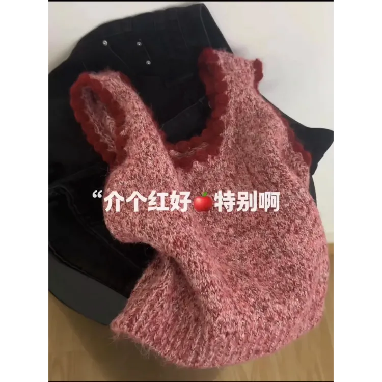 小香风撞色针织背心女秋冬新款宽松打底衫别致甜辣风叠穿外搭马甲