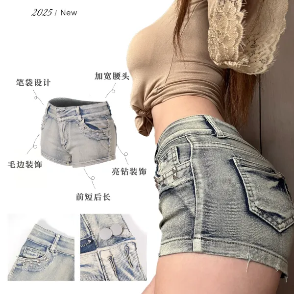龙怼怼推荐【少女时代短裤】显瘦修身时尚女士水洗复古百搭复古阔腿