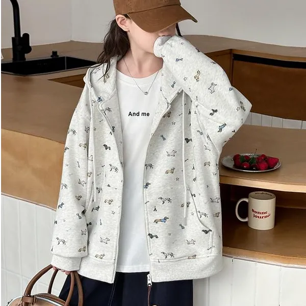 女童秋季新款腊肠狗连帽外套街头女孩出街酷飒中大童学生时尚休闲