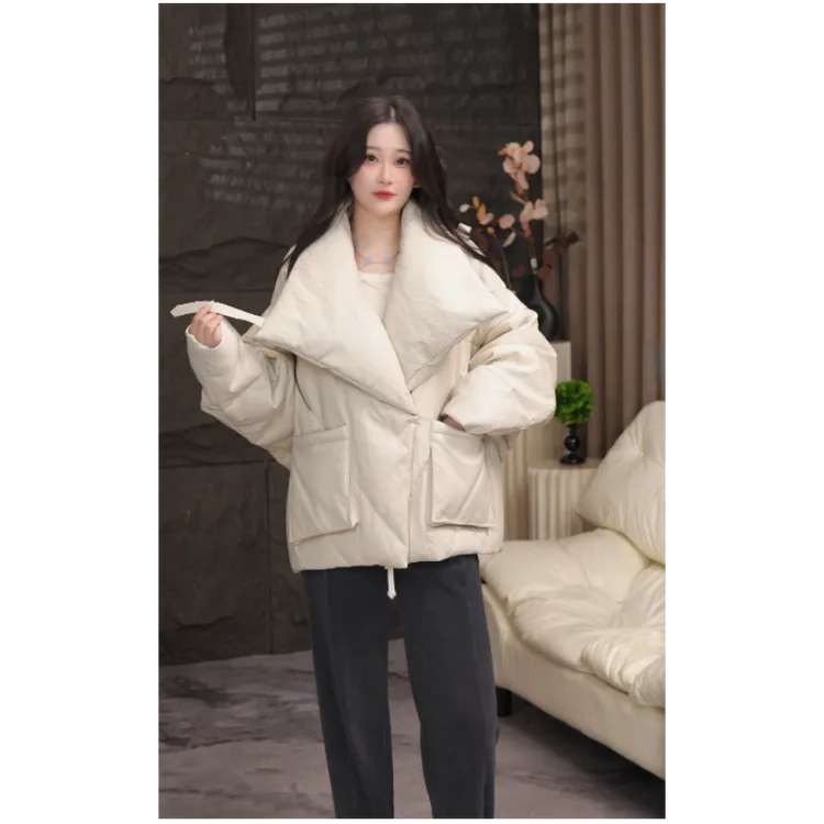 秋冬绵羊皮鹅绒服优等品时尚休闲保暖宽松女装韩版短款外套#21105