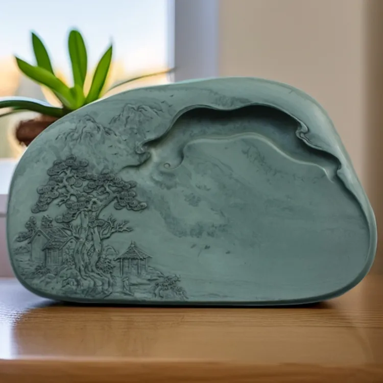 甘肃洮砚水泉老坑手工雕刻山水砚纯净无暇尺寸30.6x20x4.5cm