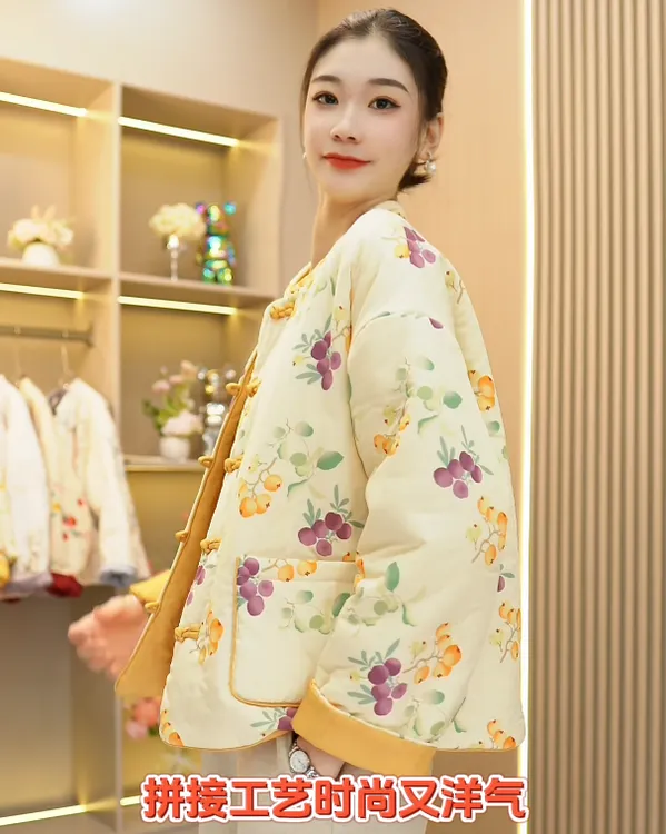 2025冬加厚棉服棉衣提花夹棉保暖女棉袄新中式国风双两面双穿外套