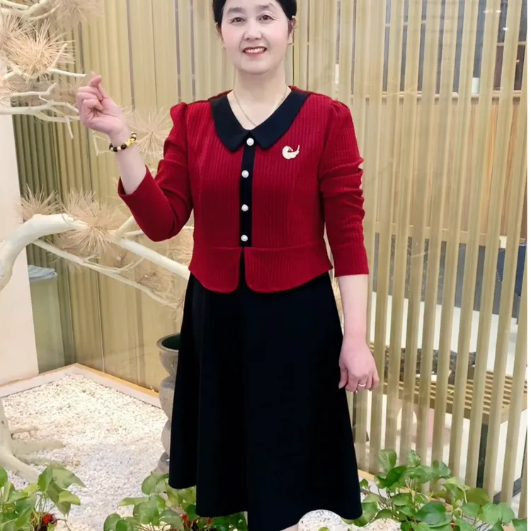 2025春秋新款妈妈装时尚洋气显瘦气质遮肉显瘦长袖中老年连衣裙