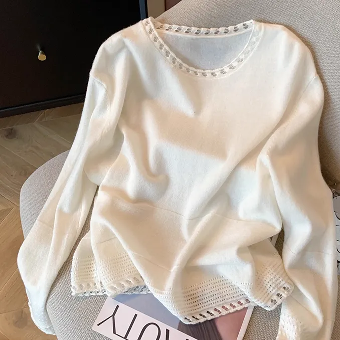 宽松显瘦【80-200斤】圆领镂空毛衣秋冬高级感软糯上衣气质针织衫潮