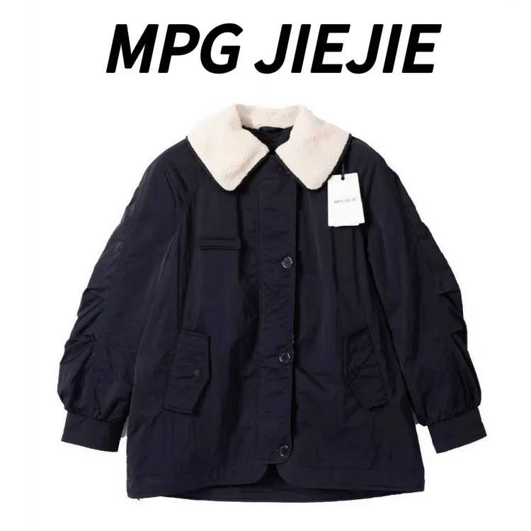 MPG JIEJIE【‘蓝’不住】25大码90白鸭绒毛领拼接羽绒服黑色短款