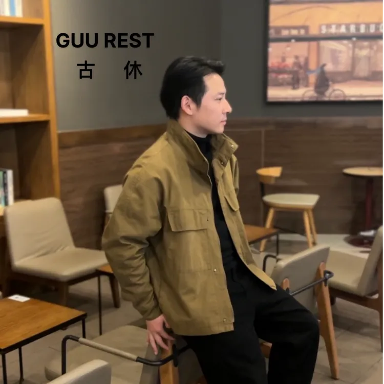 古休秋季重工纯棉短宽版复古水洗工装夹克