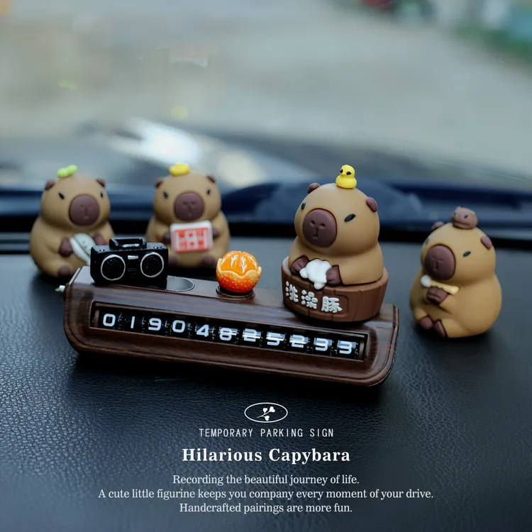 卡皮巴拉临时挪车号码牌卡通可隐藏安全锤滚动式停车牌车内装饰