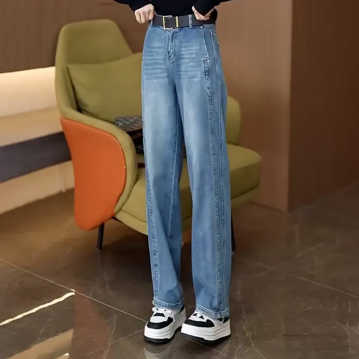 【2025春新款】高腰显瘦直筒裤修饰腿型显腿直休闲网红欧若风牛仔裤