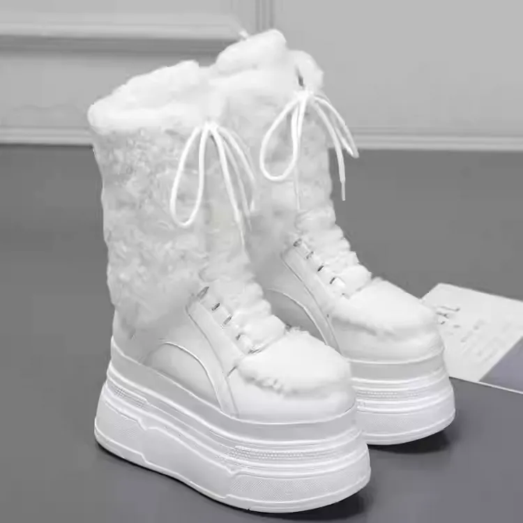 皮毛一体厚底10cm防滑毛毛女2025新款羊毛靴保暖增高高筒靴