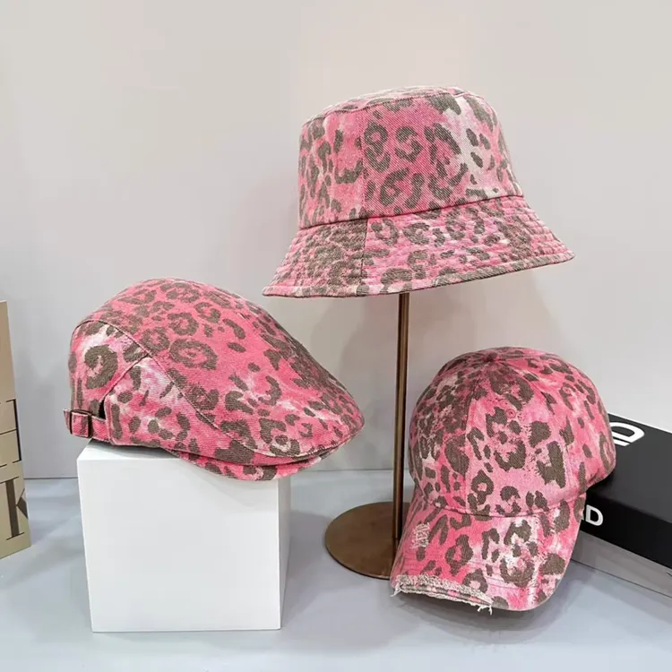 新款蕾丝粉色豹纹棒球帽女辣妹鸭舌帽春夏时尚户外显脸小前进帽子