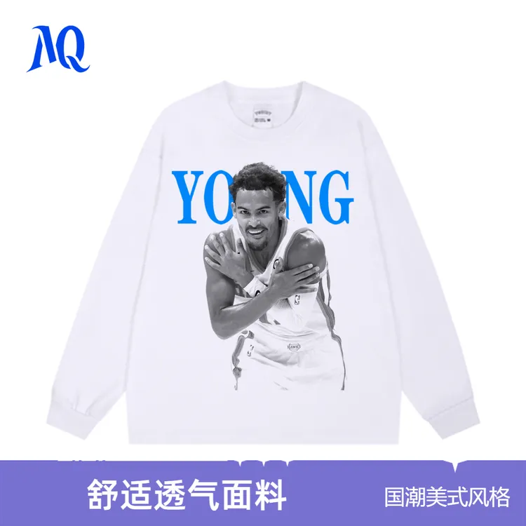 MQ 2025SS特雷-杨男女同款t恤美式纯棉冬季圆领长袖上衣国潮新款