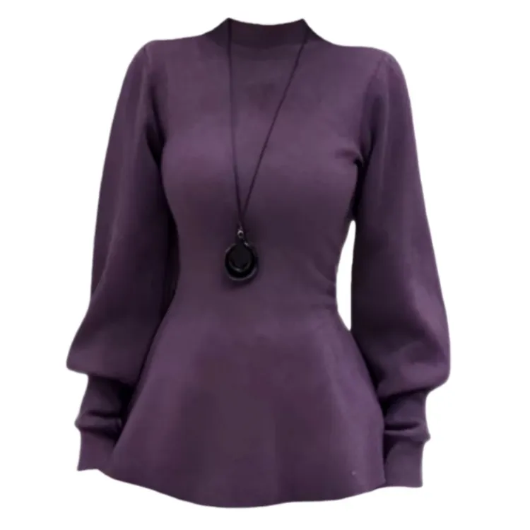 【依里】微胖mm韩系氛围感紫色半高领收腰毛衣女秋冬内搭针织衫上衣