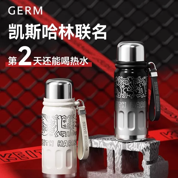 GERM凯斯哈林保温杯女不锈钢运动便携水杯子男生上学专用2024新款
