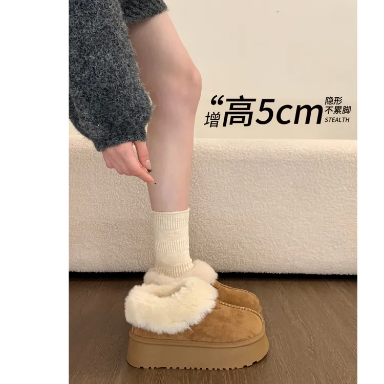 啄木鸟厚底勃肯鞋加绒雪地靴女款2025新款冬季东北皮毛一体大棉鞋