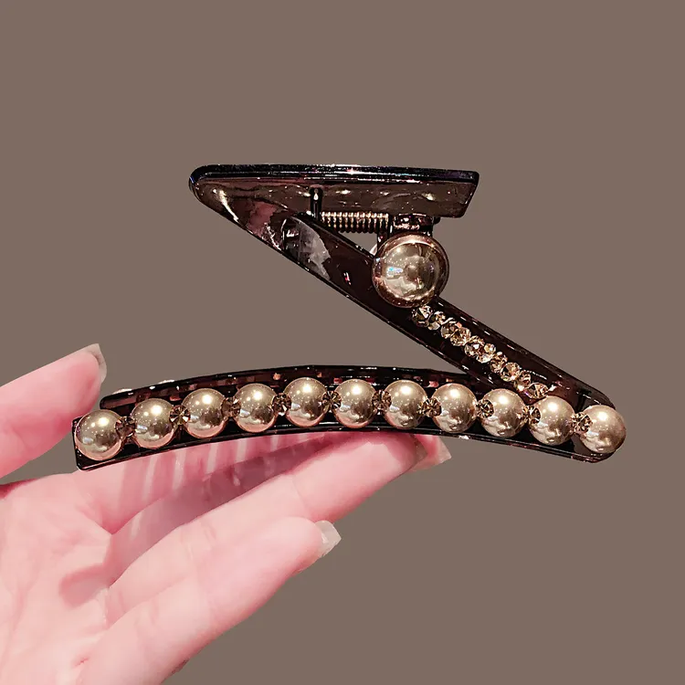 2025新款Z字型珍珠大抓夹后脑勺盘发鲨鱼夹发抓夹ins时尚发卡发夹