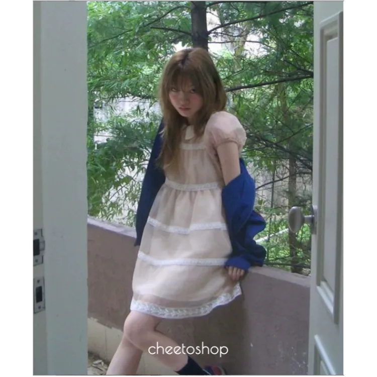 【糖炒栗子】韩国代购 25夏季复古花苞袖娃娃裙短袖连衣裙