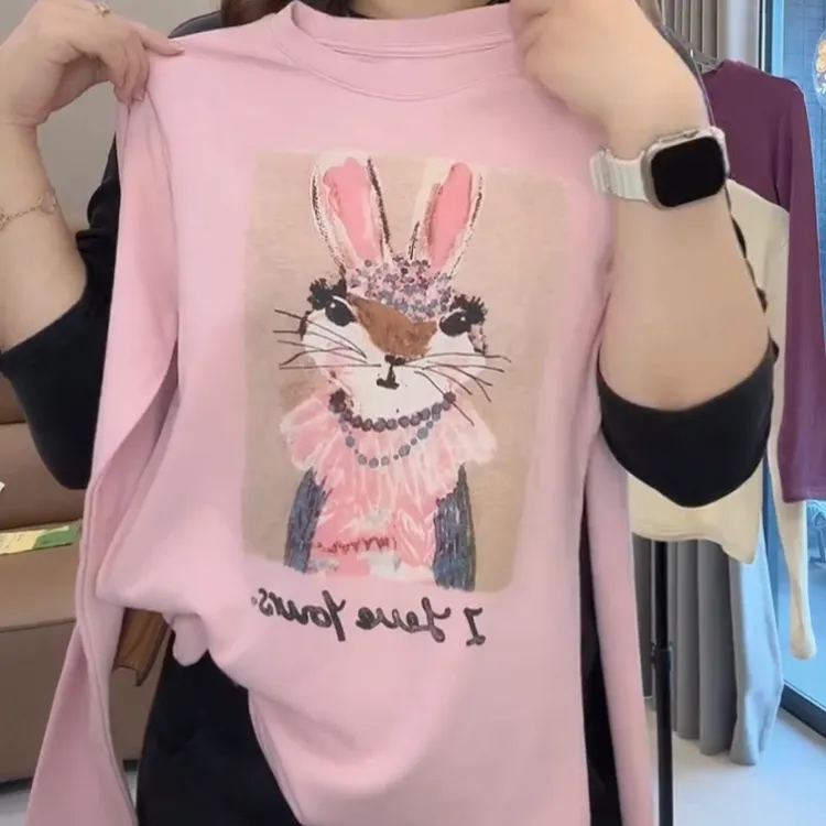 【可爱甜心兔】新款秋冬小众设计印花长袖T时髦女LK2508539