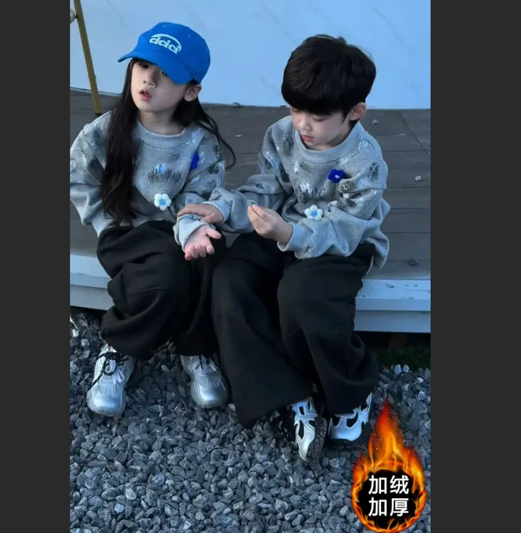 【兄妹款】2025热款秋冬韩系加绒加厚卫衣休闲男女童洋气时尚舒适