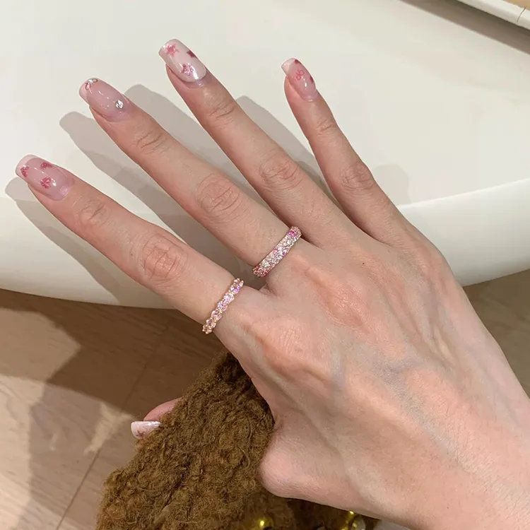 铜合金戒指 樱花粉仿锆石戒指轻奢高级感食指戒甜美风指环设计感