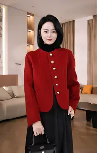 Nuovo Borgo 冬季新款100%绵羊毛双面呢金属扣短款针织外套 3093