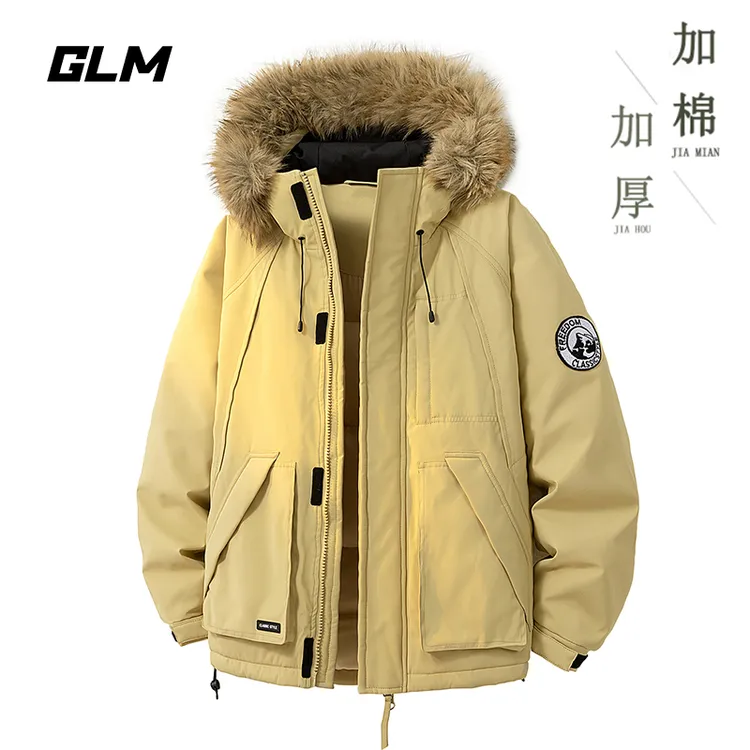 GLM潮牌情侣同款户外毛领工装连帽棉服冬季时尚加厚保暖舒适棉衣