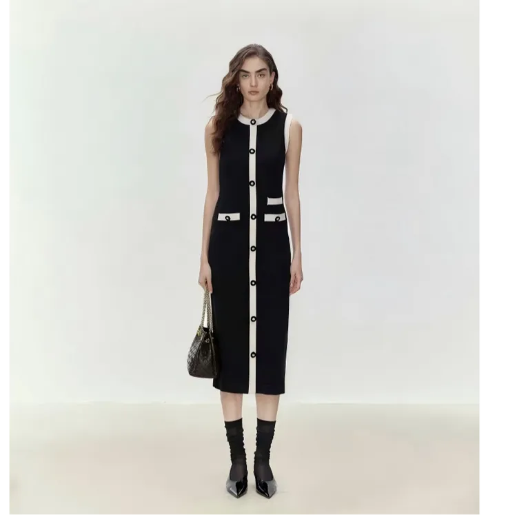 LYNEE 【致敬COCO】撞色边无袖针织连衣裙LGD2FAK083