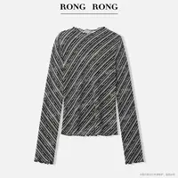 溶溶J【优雅诗章】RONG圆领提花工艺撞色条纹长袖打底衫ZGQ6J3061